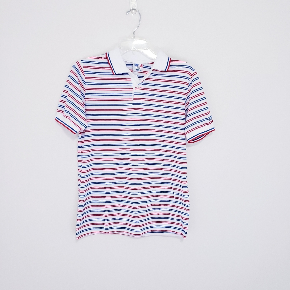Vintage Team USA Levi's Red White Blue Striped Medium Polo Shirt 1980s Olympics